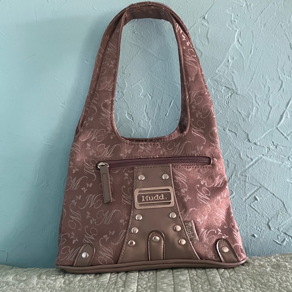 Y2K Mudd Patterned Shoulder Bag with Stud Accents